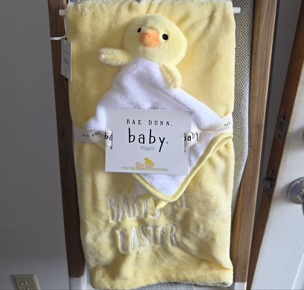 Rae Dunn BABY'S 1ST EASTER Yellow Baby Blanket with Plush Chick